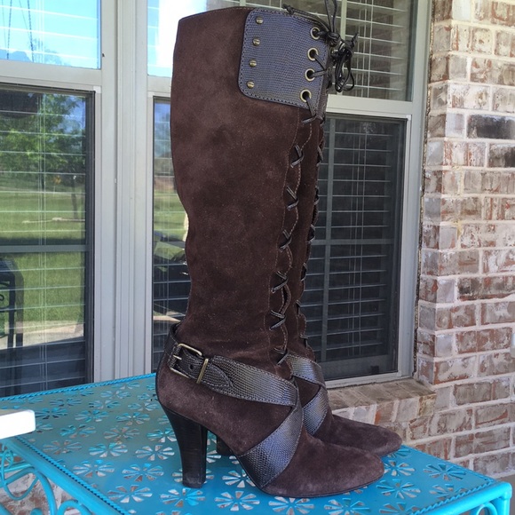 Cole Haan Shoes - Cole Haan Leather Suede Lace Up Buckle Heel Boots